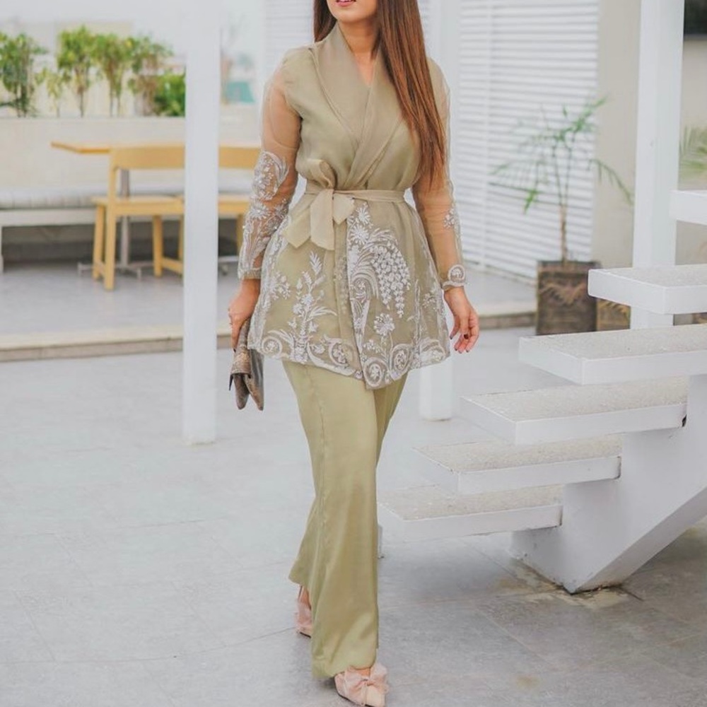 Brand New Vanya Pakistan Beige Khaki Wrap Suit Dress